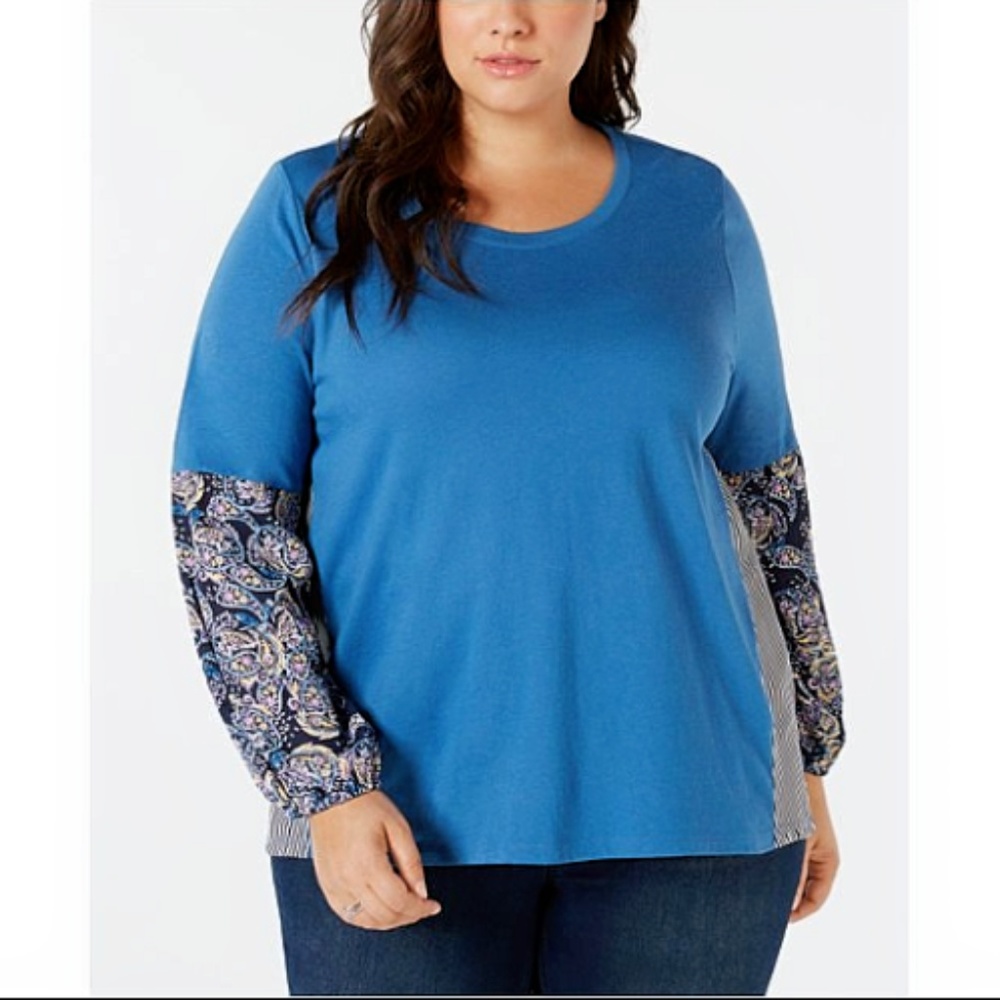 Style & Co Macy's Plus 3X Mixed Media Paisley Top - Picture 1 of 5
